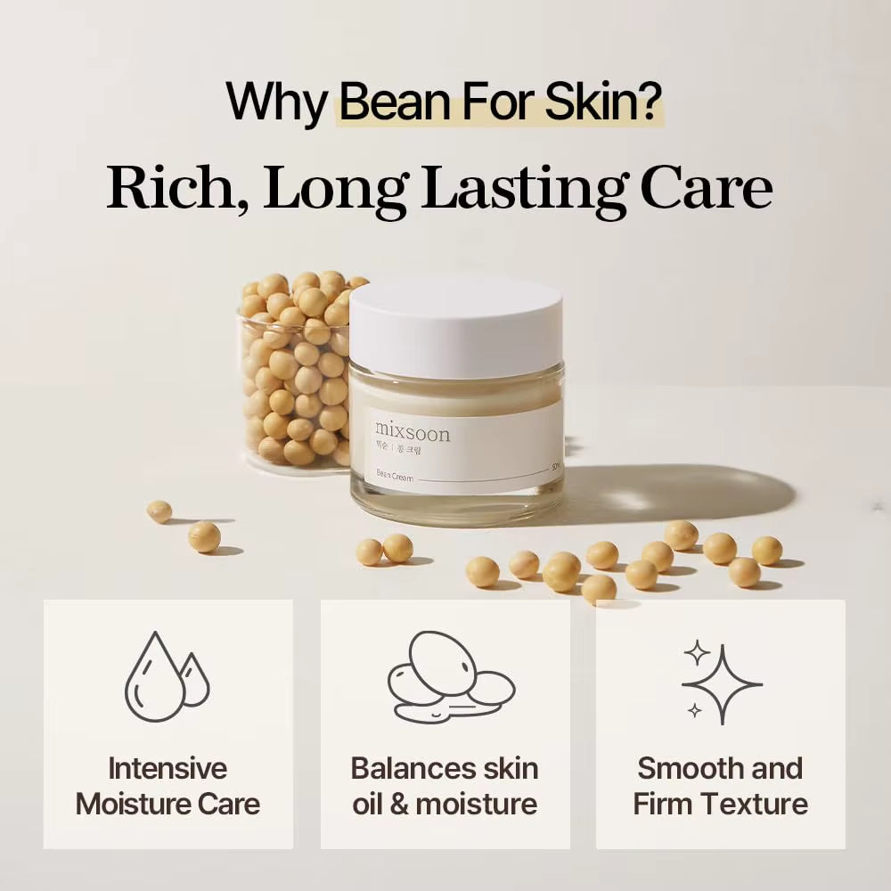 Mixsoon Bean Cream Vegansnail, Long-Lasting Soothing Hydration Cream for Face, Korean Skin Care 1.69 Fl.Oz 50Ml