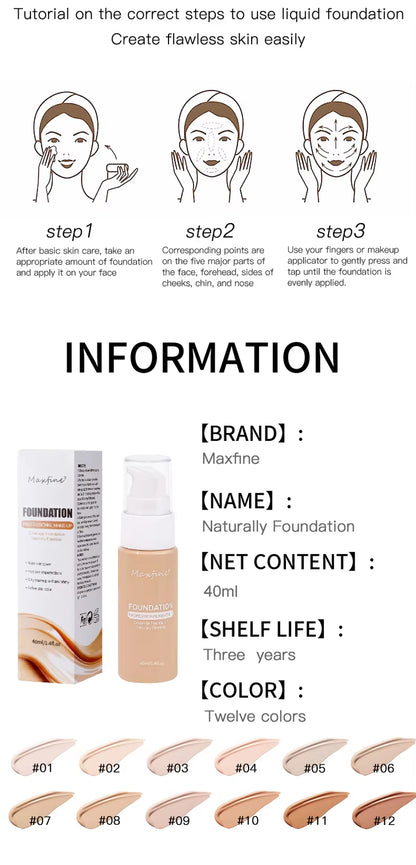 Liquid Foundation Effective Concealer Waterproof Sweat-Resistant Makeup Professional Cosmetics