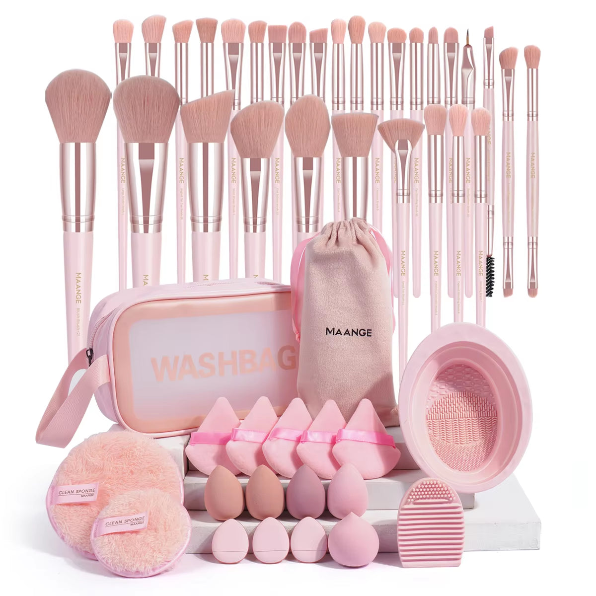 Professional Makeup Tools Kit 30PCS Foundation Makeup Brush Set 15PCS Makeup Sponge Removal Puff Cleaning Bowl for Travel