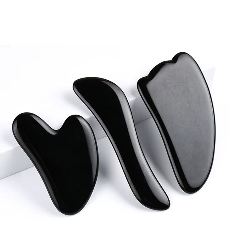 Natural Stone Guasha Massage Gouache Scraper for Face Jade Roller Massager Set Black Obsidian Gua Sha Board Facial Skincare Tool